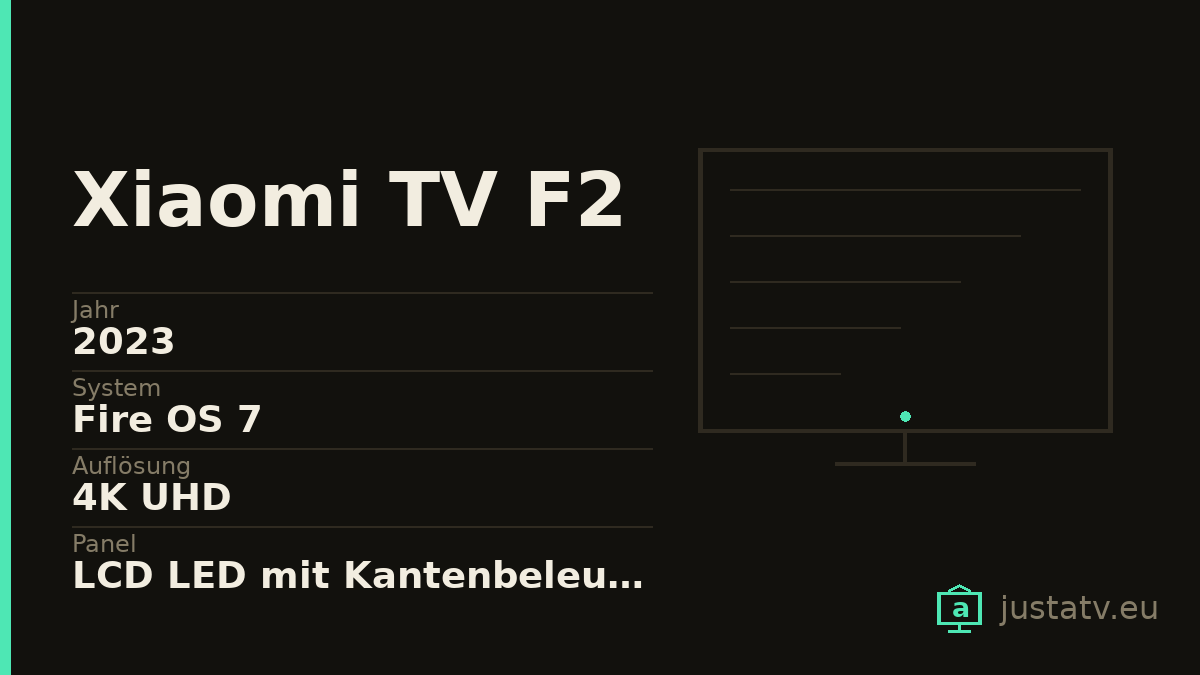 Datenkarte des Xiaomi TV F2 mit den wichtigsten Werten
