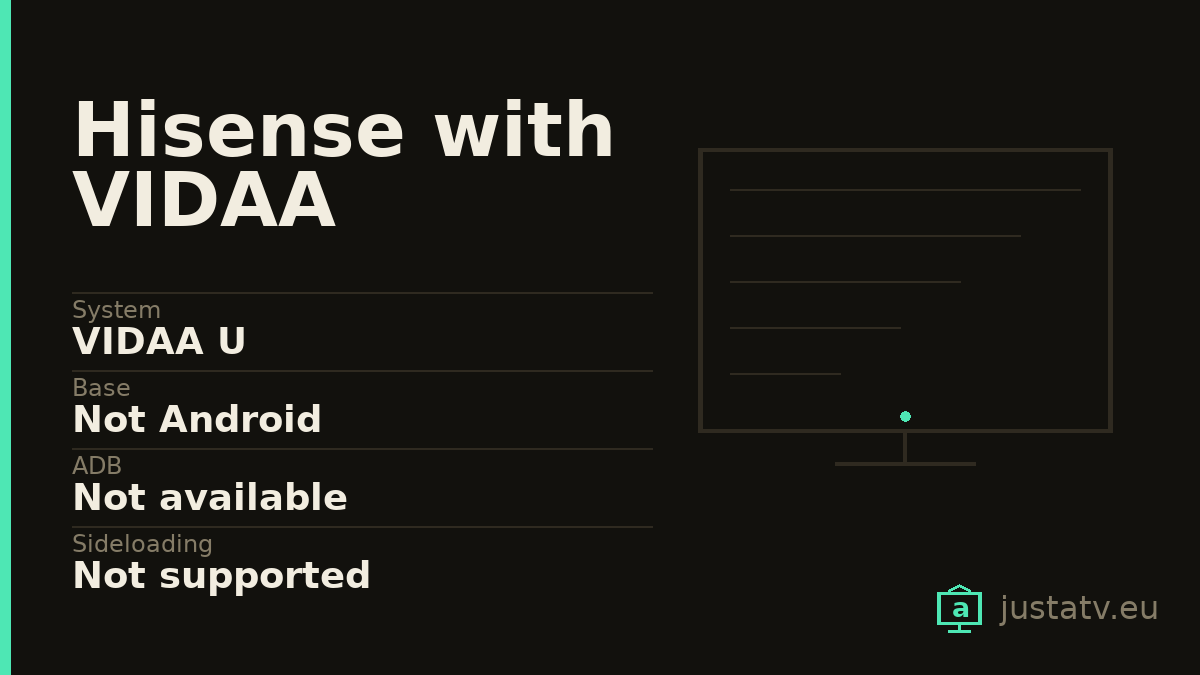 Specification card for the Hisense with VIDAA showing its main figures