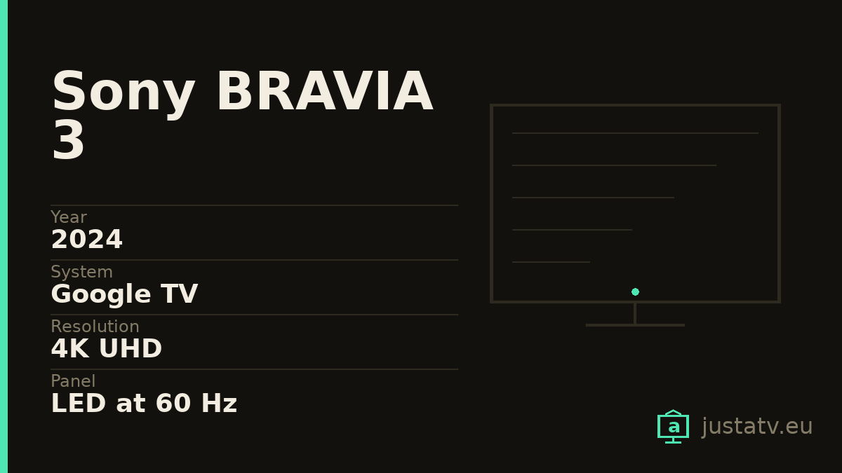 Specification card for the Sony BRAVIA 3 showing its main figures