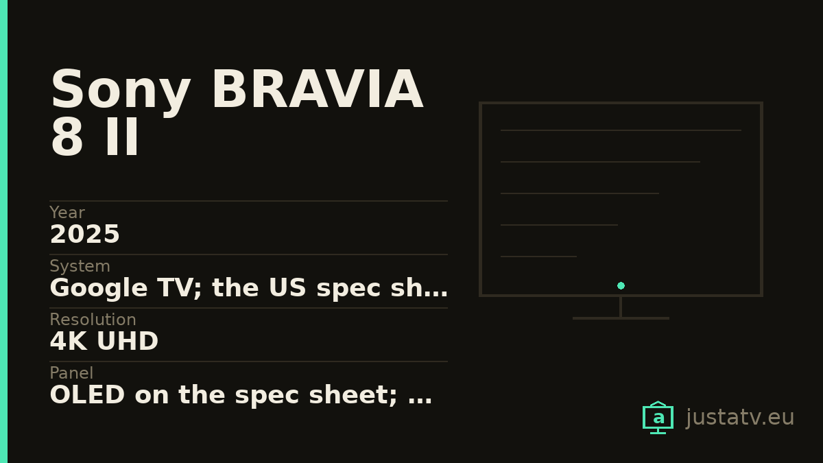 Specification card for the Sony BRAVIA 8 II showing its main figures