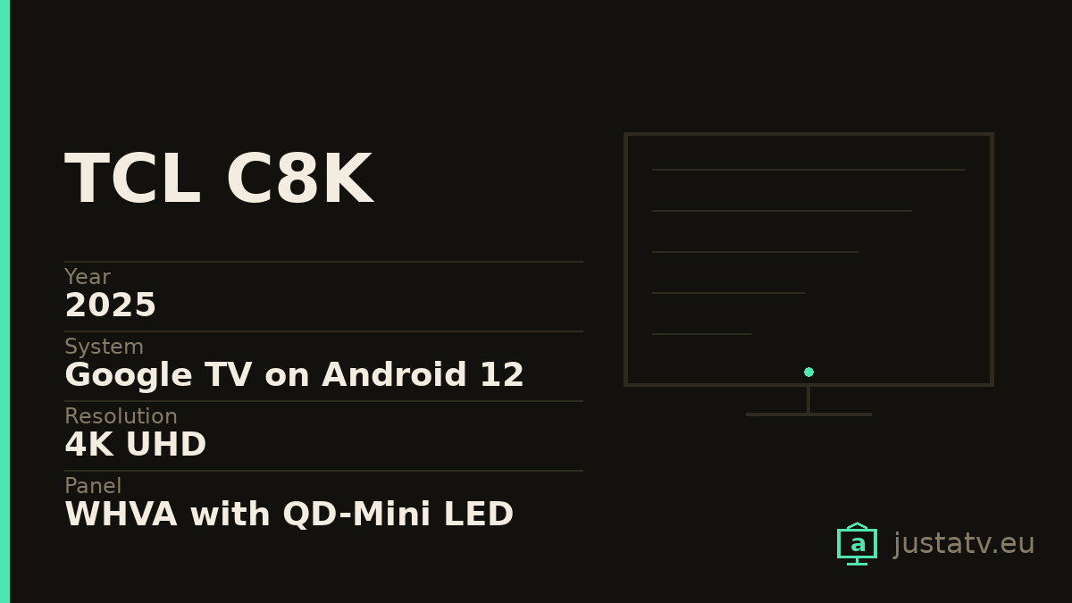 Specification card for the TCL C8K showing its main figures