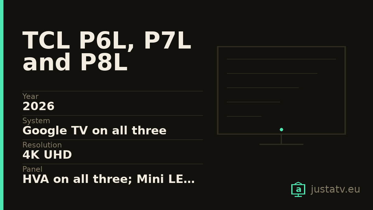 Specification card for the TCL P6L, P7L and P8L showing its main figures