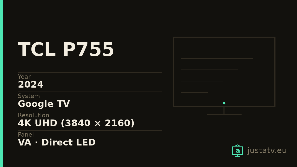 Specification card for the TCL P755 showing its main figures