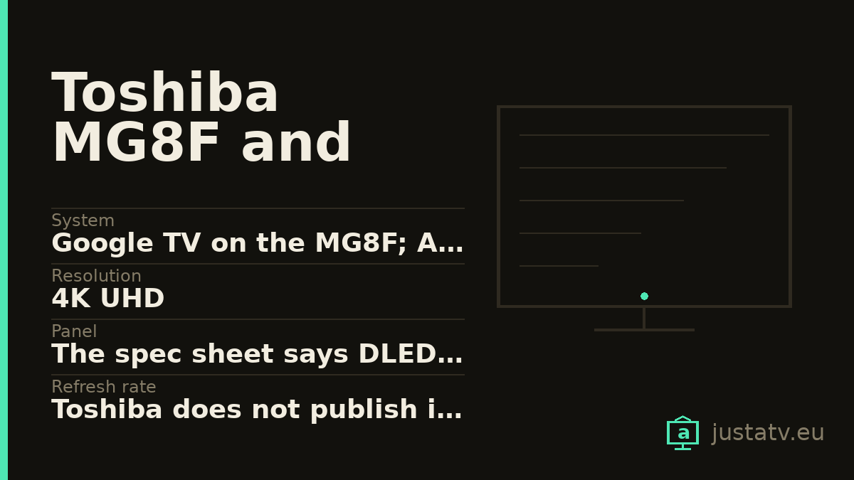 Specification card for the Toshiba MG8F and XA9D showing its main figures