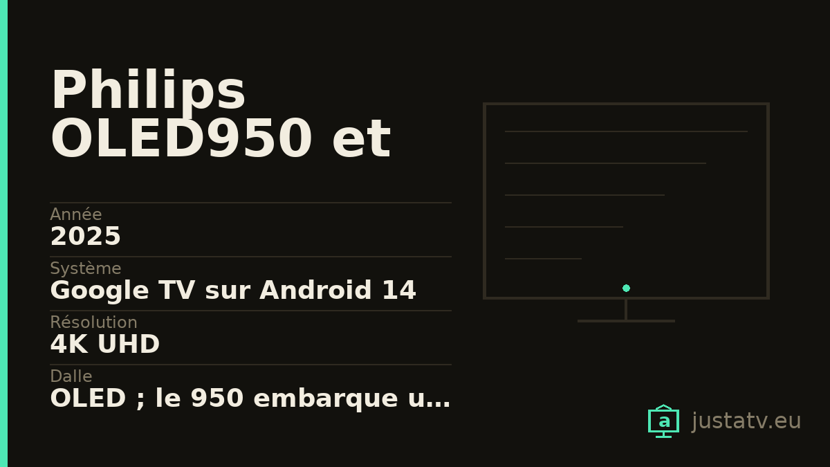 Fiche visuelle du Philips OLED950 et OLED910 avec ses principales caractéristiques