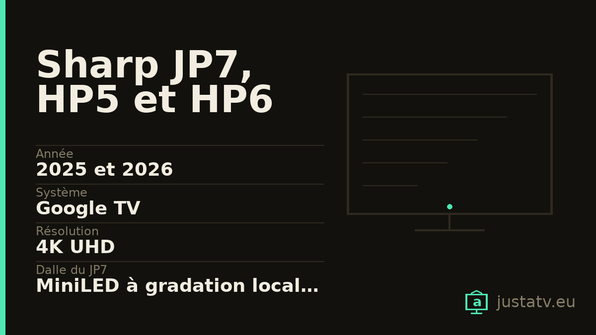 Fiche visuelle du Sharp JP7, HP5 et HP6 avec ses principales caractéristiques
