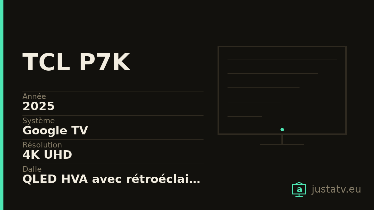 Fiche visuelle du TCL P7K avec ses principales caractéristiques