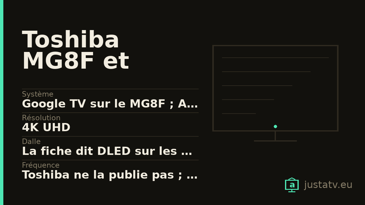 Fiche visuelle du Toshiba MG8F et XA9D avec ses principales caractéristiques