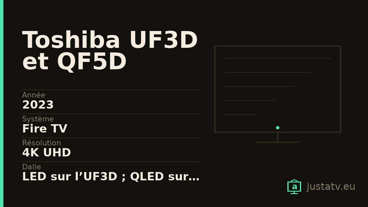Fiche visuelle du Toshiba UF3D et QF5D avec ses principales caractéristiques