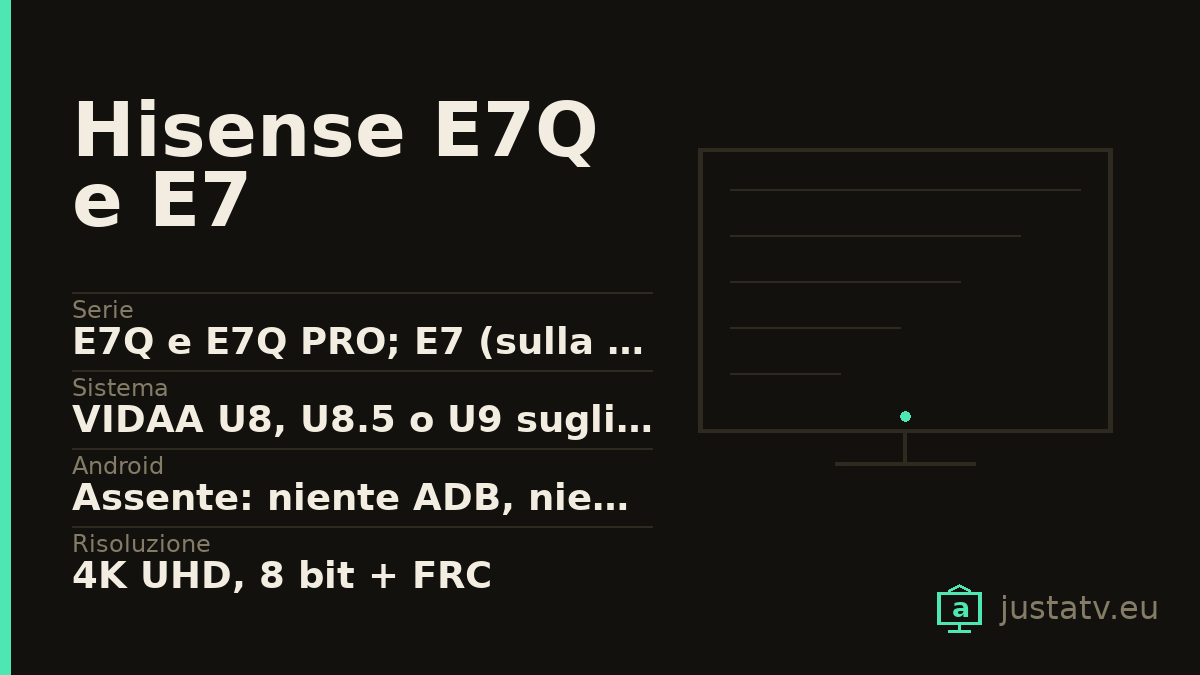 Scheda visiva del Hisense E7Q e E7 con i dati principali