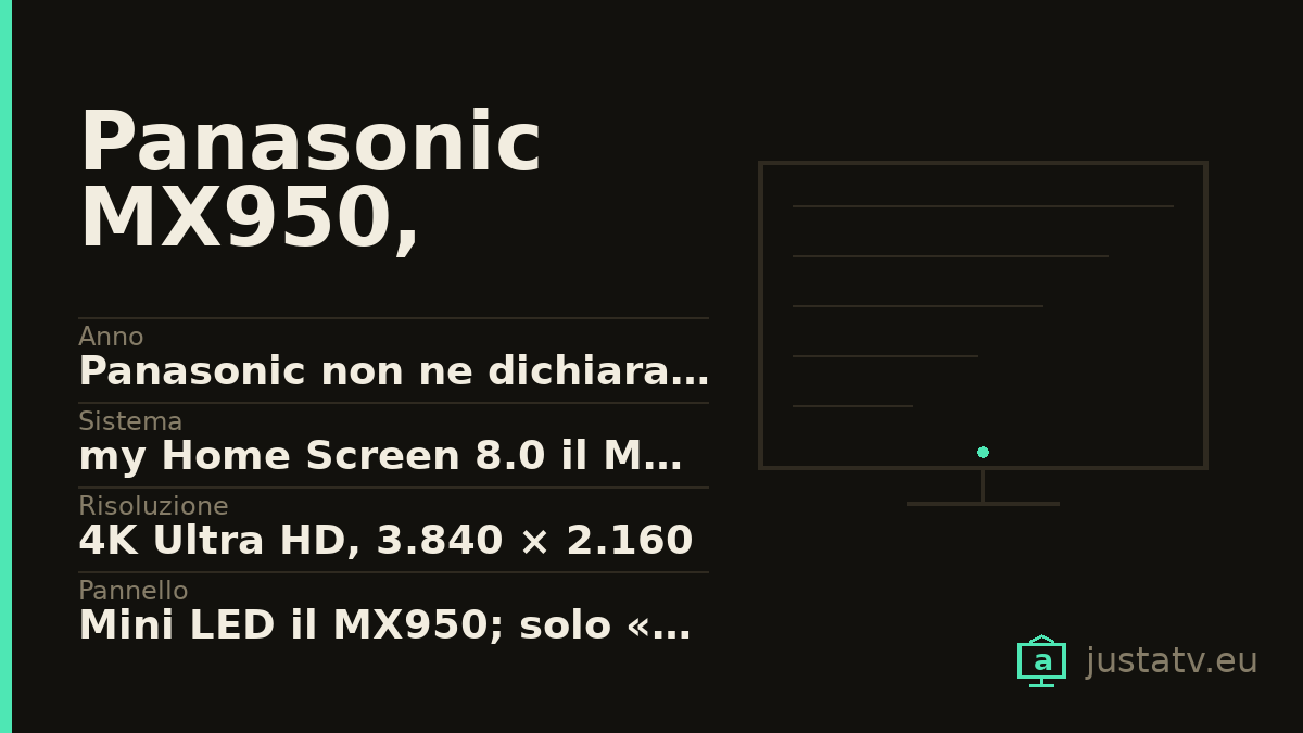 Scheda visiva del Panasonic MX950, MX650, MX610 e MX600 con i dati principali