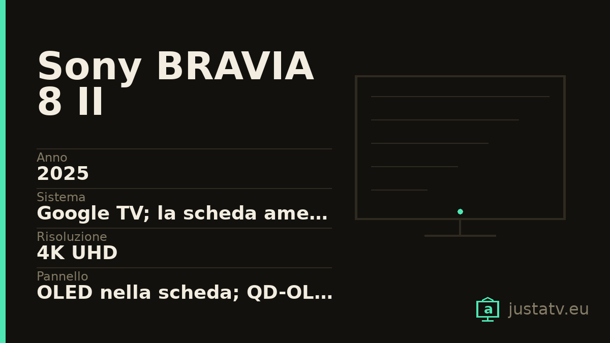 Scheda visiva del Sony BRAVIA 8 II con i dati principali
