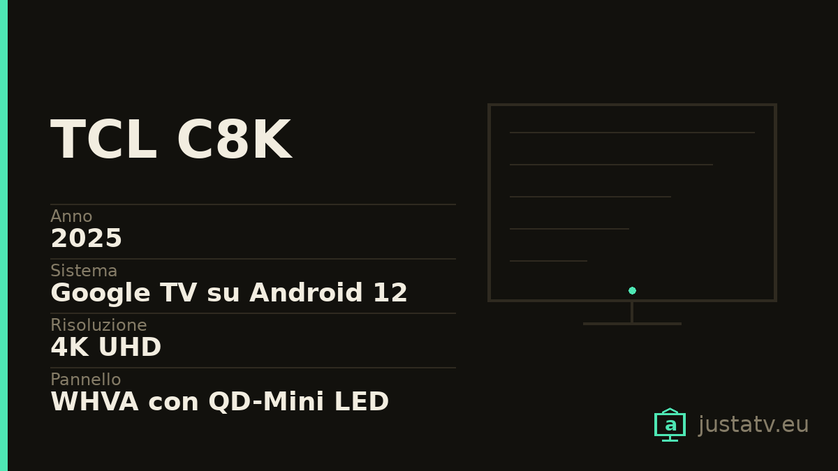 Scheda visiva del TCL C8K con i dati principali