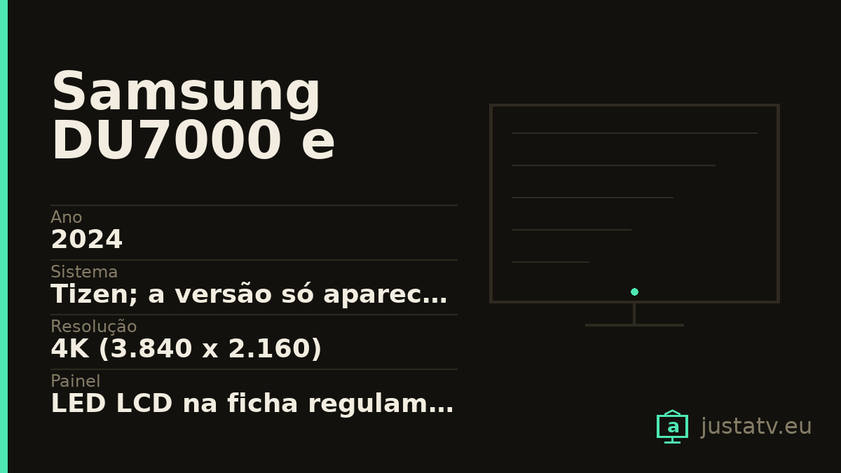 Ficha visual do Samsung DU7000 e DU8000 com os dados principais