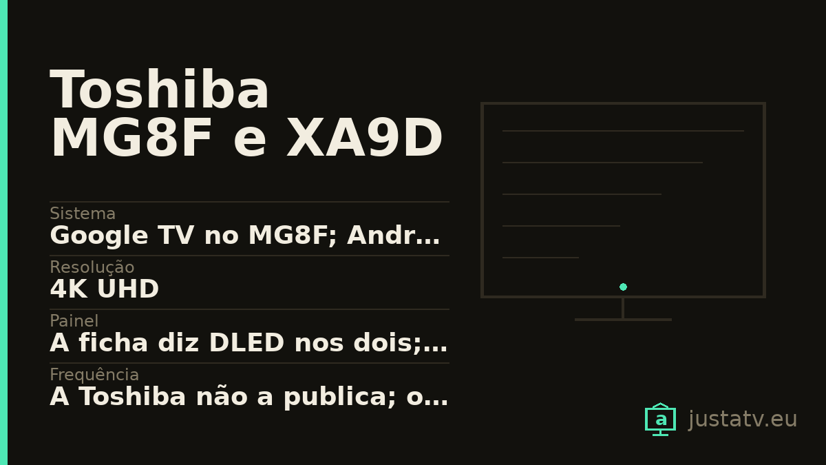 Ficha visual do Toshiba MG8F e XA9D com os dados principais
